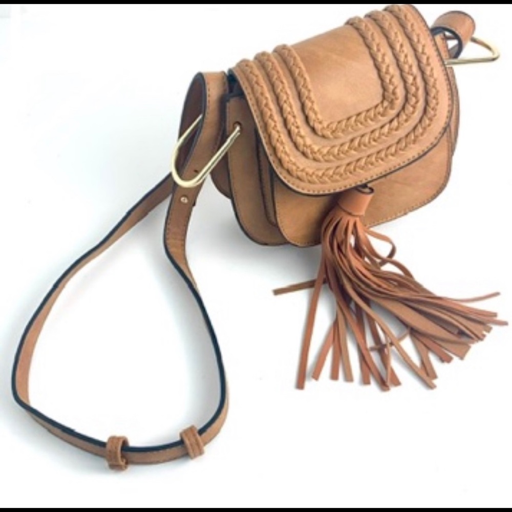 Tan Braided Crossbody Bag